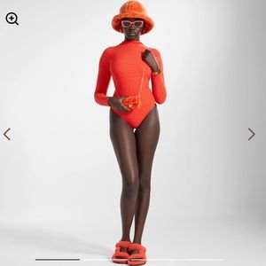 FENDI X SKIMS COLLAB red long sleeve bodysuit BRAND NEW